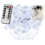 Kültéri LED elemes fényfüzér gömb izzókkal - 20m - 200 LED, hideg fehér
