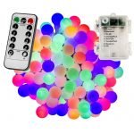 Kültéri LED elemes fényfüzér gömb izzókkal - 20m - 200 LED, színes