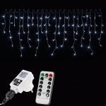 LED jégcsap fényfüggöny hideg fehér 10m (400 LED) távirányítóval