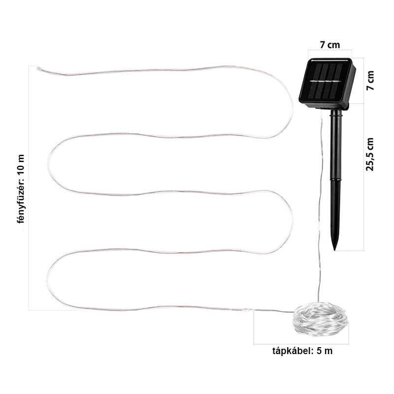 Napelemes fényfüzér hideg fehér 100 LED - 10m - Image 5